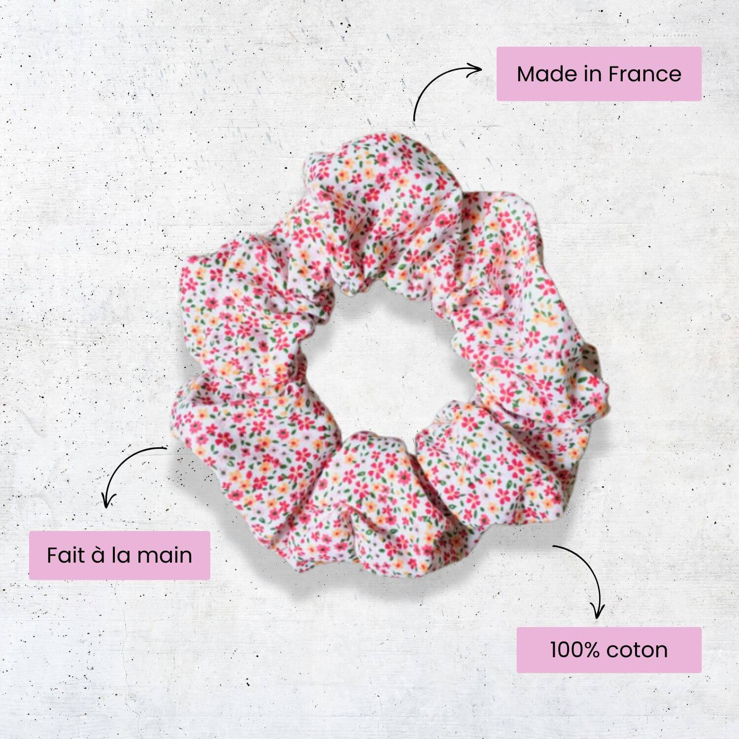 chouchou pour cheveux coton fleurs rose